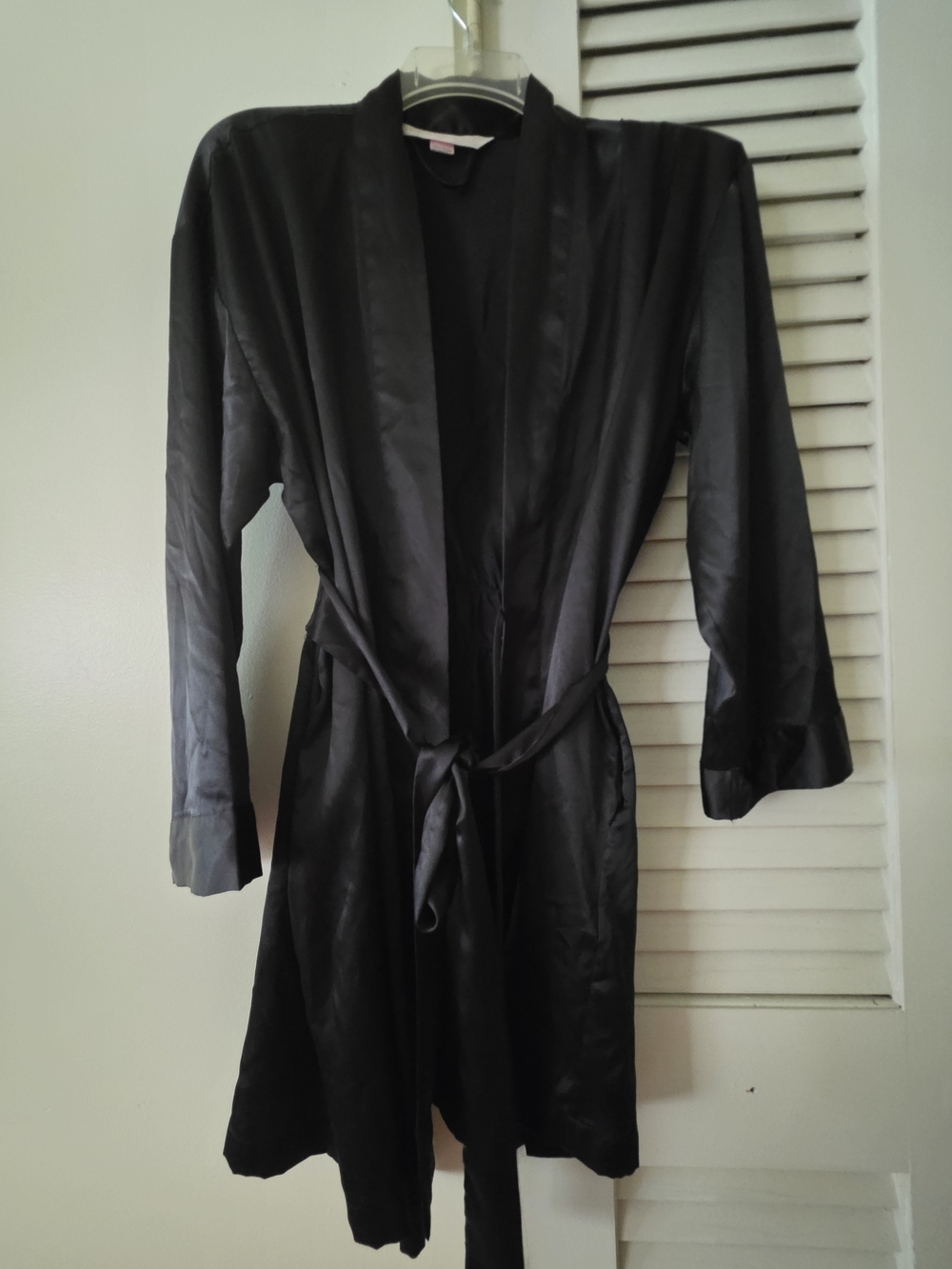 Victoria's Secret Black Satin Robe with Self-Tie Belt